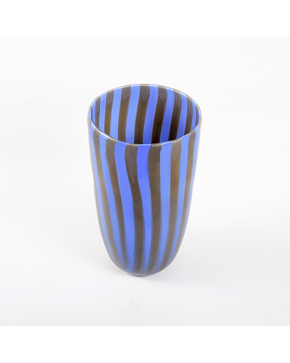 Murano Glass Opaque striped vase in Light Blue and Grey Murano