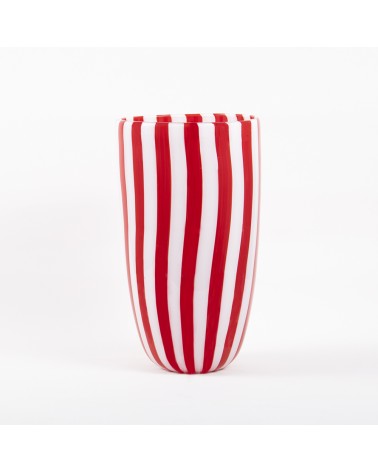 Murano Glass Opaque striped vase in White and Red Murano Glass