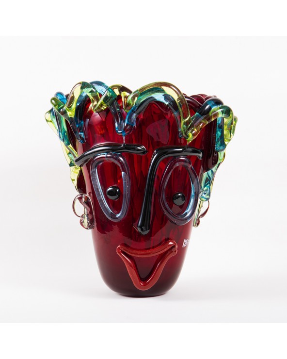 Murano Glass Tribute to Picasso Face Vase in Murano Glass - Red