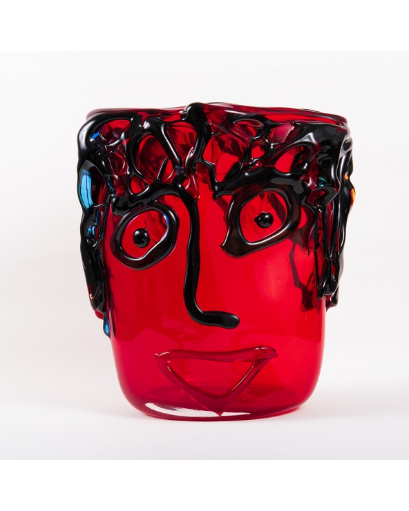 Vaso Faccia Tributo a Picasso in vetro di Murano - Rosso h.32 cm