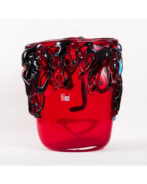 Vaso Faccia Tributo a Picasso in vetro di Murano - Rosso h.32 cm
