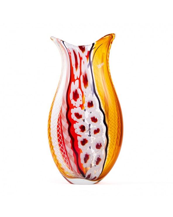 Murano Glass Filigree and Flower Vase in Murano Glass