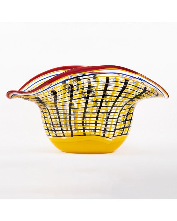 Murano Glass Filigree Vase/Centerpiece in black/yellow Murano
