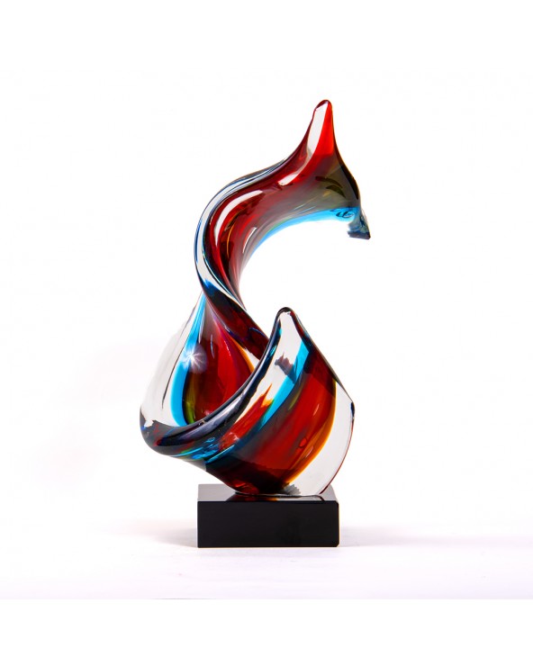 Murano Glass Sculpture in Murano Glass - Red/Light Blue Ribbon
