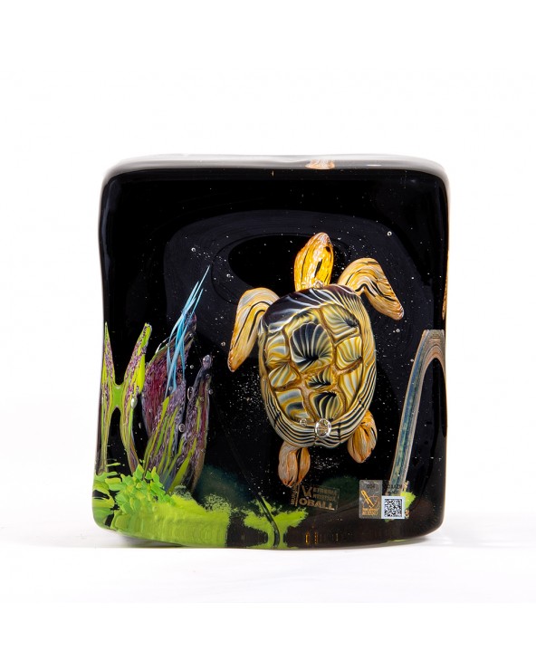 Acquario Quadrato Tartaruga - Scultura in vetro di Murano