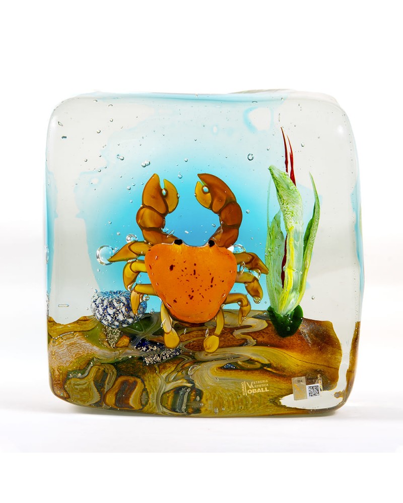 Murano Glass Crab Square Aquarium - Murano Glass Sculpture