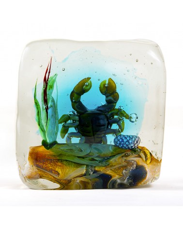 Murano Glass Crab Square Aquarium - Murano Glass Sculpture