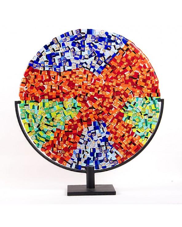 Murano Glass Decorative disc in Green/Orange/Blue Murano Glass