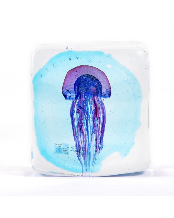 Murano Glass Jellyfish Square Aquarium - Murano Glass Sculpture