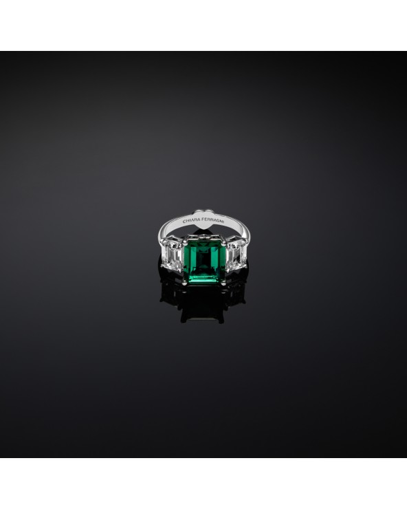 Anello Trilogy Emerald con zirconia bianca e verde