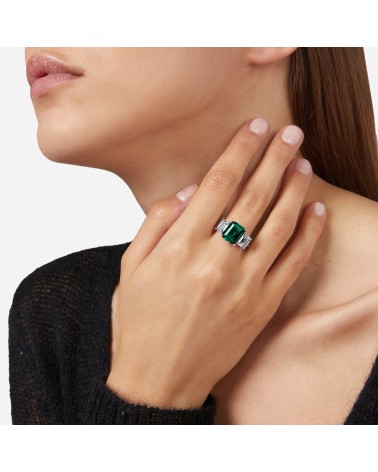 Anello Trilogy Emerald con zirconia bianca e verde