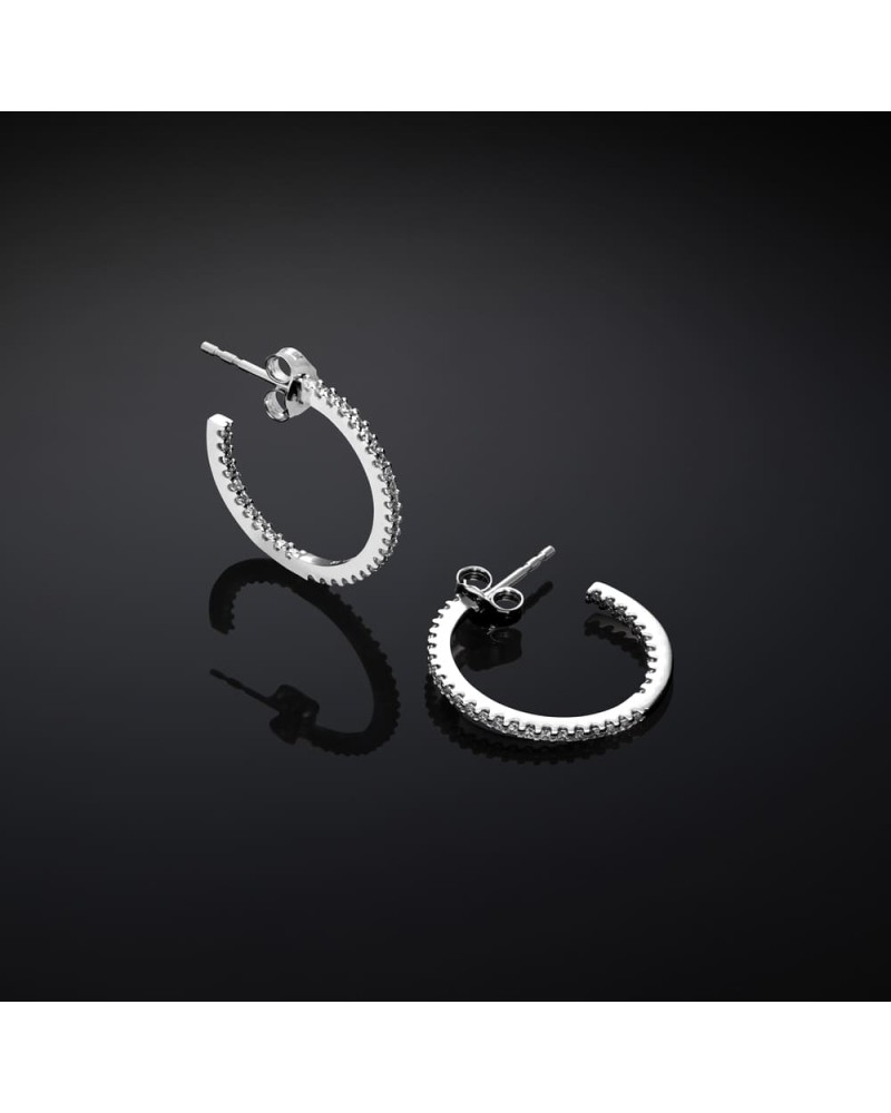 Hoop Earrings Silver with white cubic zirconia 0.79"