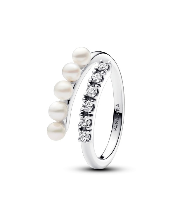 Pandora Treated Freshwater Cultured Pearls & Pavé Open Ring-