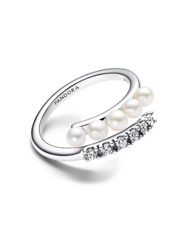 Pandora Treated Freshwater Cultured Pearls & Pavé Open Ring-
