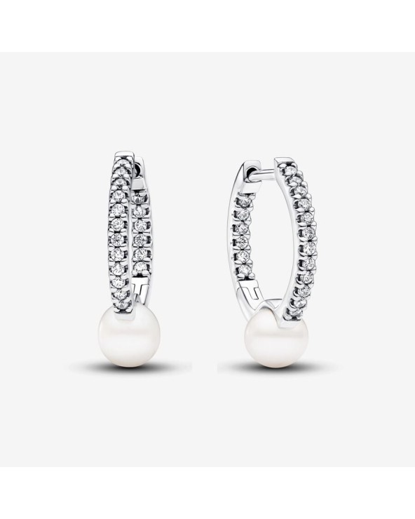 Pandora Treated Freshwater Cultured Pearl & Pavé Hoop Earrings-