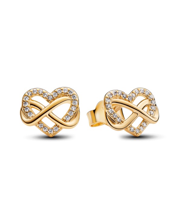 Pandora Infinity Heart 14K Gold-Plated Stud Earrings With Clear