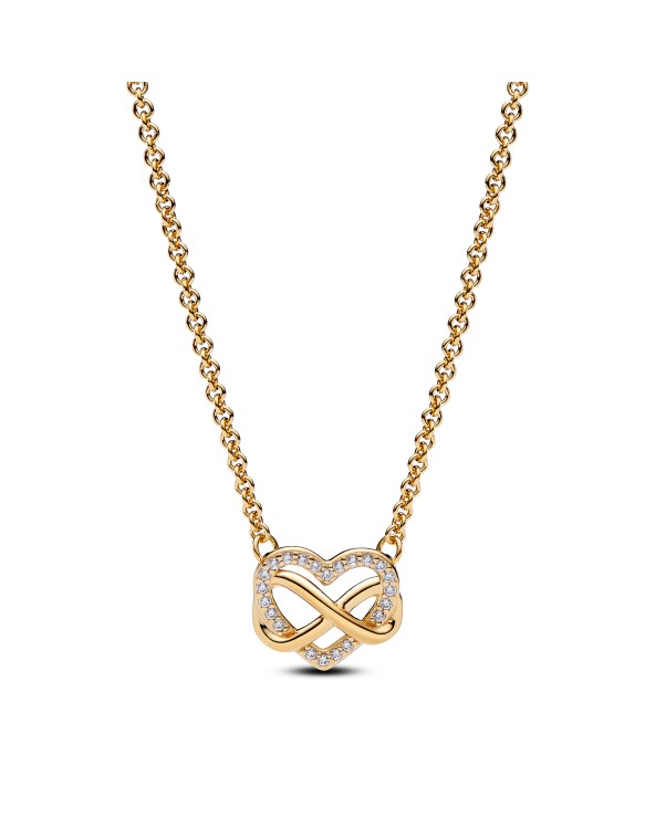 Pandora Infinity Heart 14K Gold-Plated Necklace With Clear