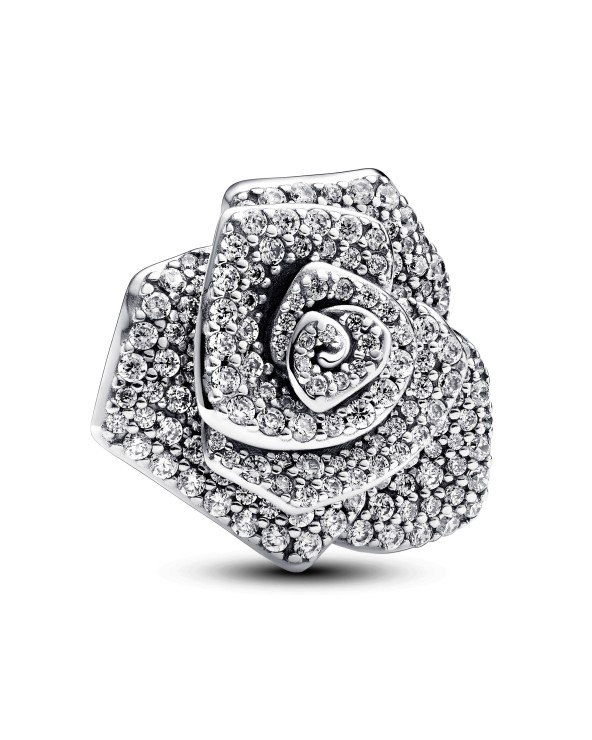 Pandora Oversize Rose Sterling Silver Charm With Clear Cubic