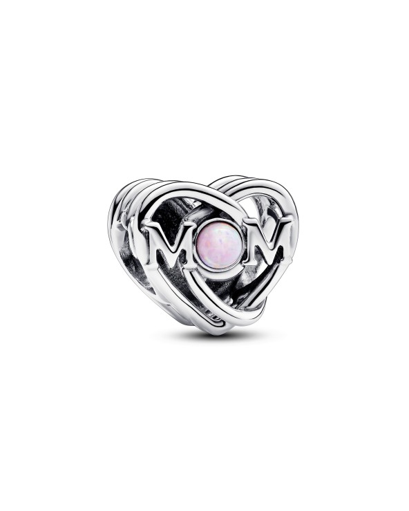 Pandora Mom Heart Sterling Silver Charm With Pink Lab-Created