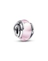 Pandora Encircled Sterling Silver Charm With Pink Murano Glass