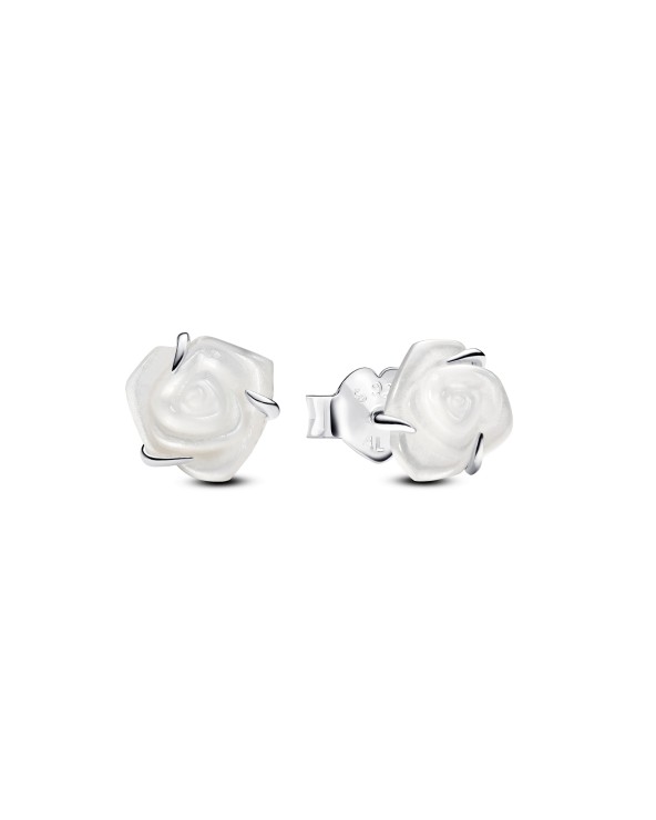 Pandora White Rose Sterling Silver Stud Earrings With White