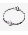 Pandora Encircled Sterling Silver Charm With Pink Murano Glass