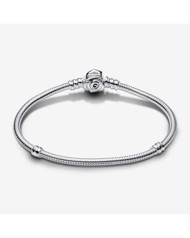 Pandora Snake Chain Sterling Silver Bracelet With Rose Clasp-