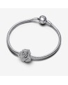 Pandora Oversize Rose Sterling Silver Charm With Clear Cubic