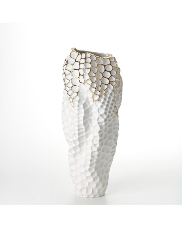 Fos Ceramiche Vaso Capua in porcellana bianca e oro- FFCAPUA-G