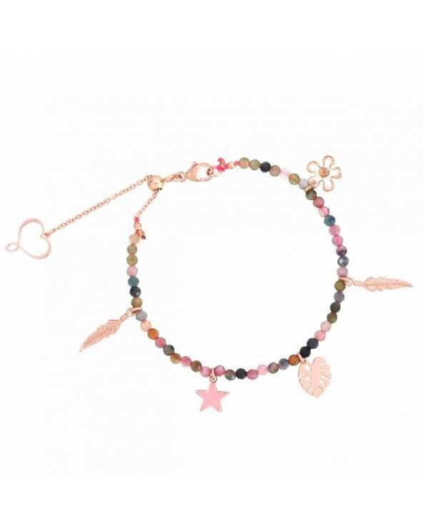 Chain and multicolor tourmaline stone bracelet with five