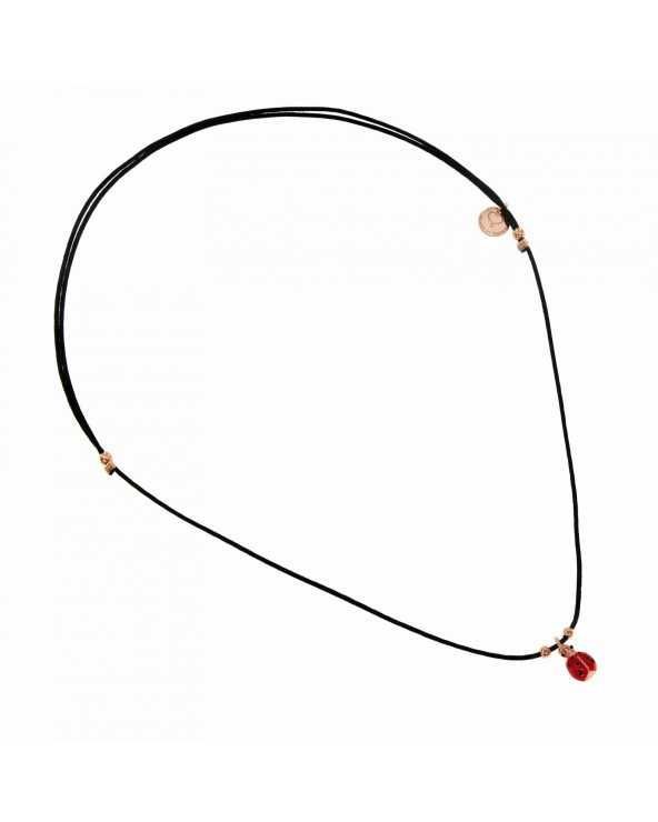 Black thread necklace with enamelled ladybug