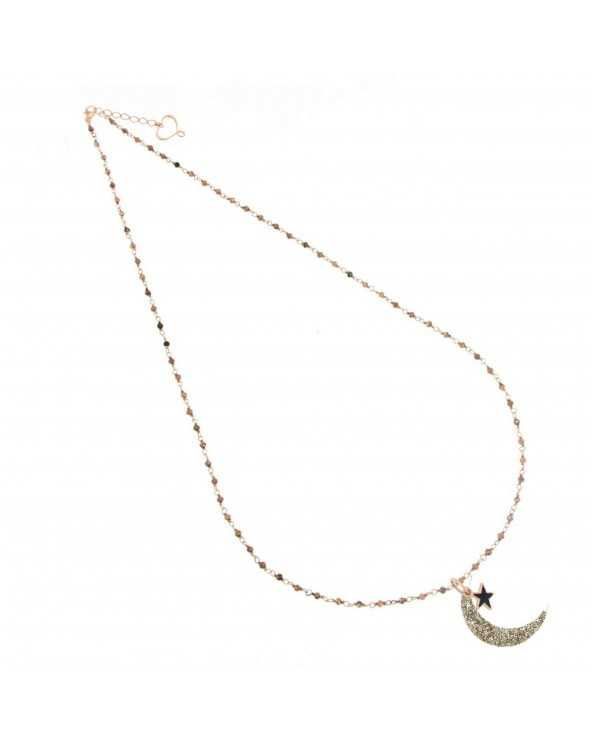 Pink pyrite rosary with half moon and star