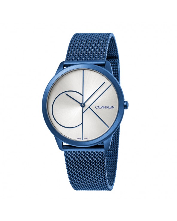Men's minimal watch stainless steel blue mesh strap