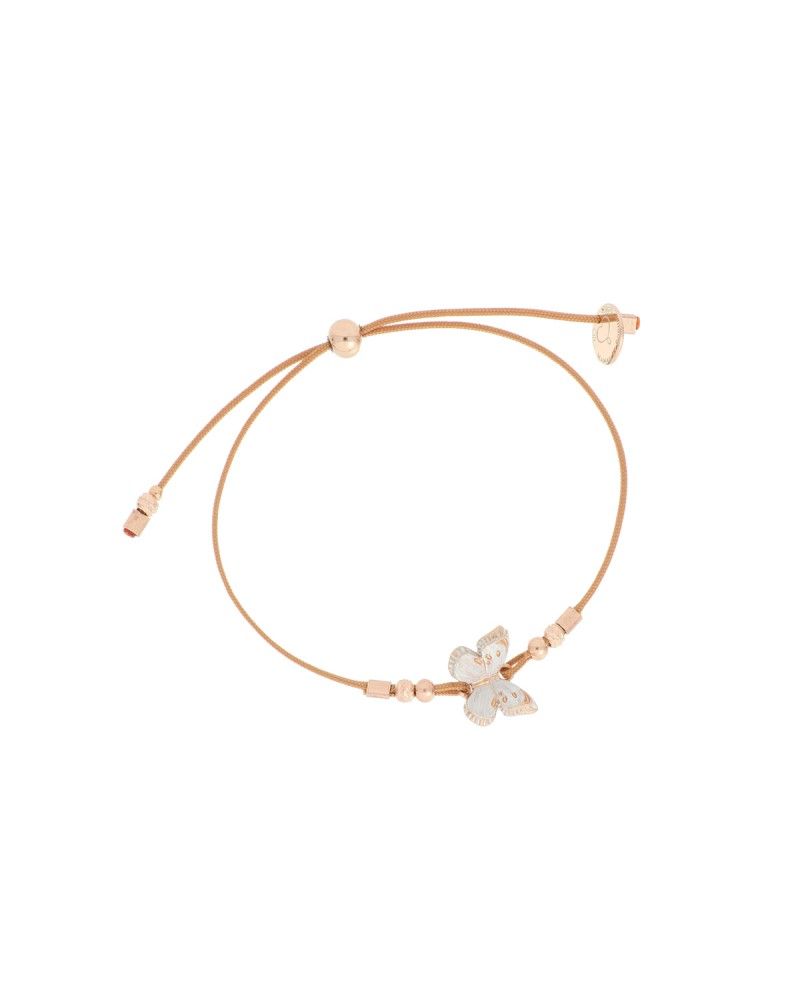 Beige thread bracelet with three-dimensional white butterfly