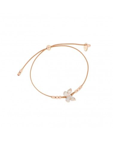 Beige thread bracelet with three-dimensional white butterfly