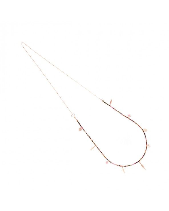 Long necklace with tourmaline stones and pendant elements