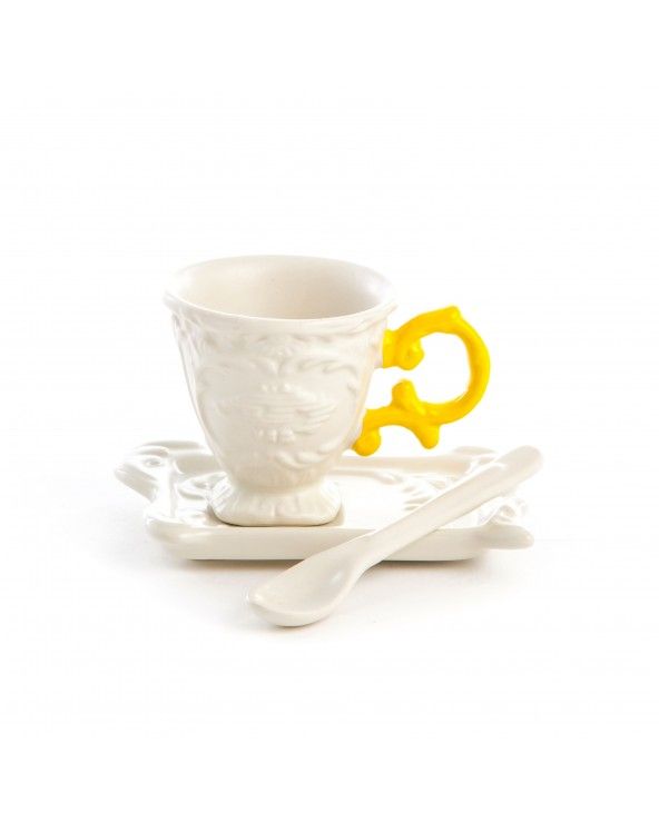 I-Wares coffee cup and saucer with spoon yellow handle