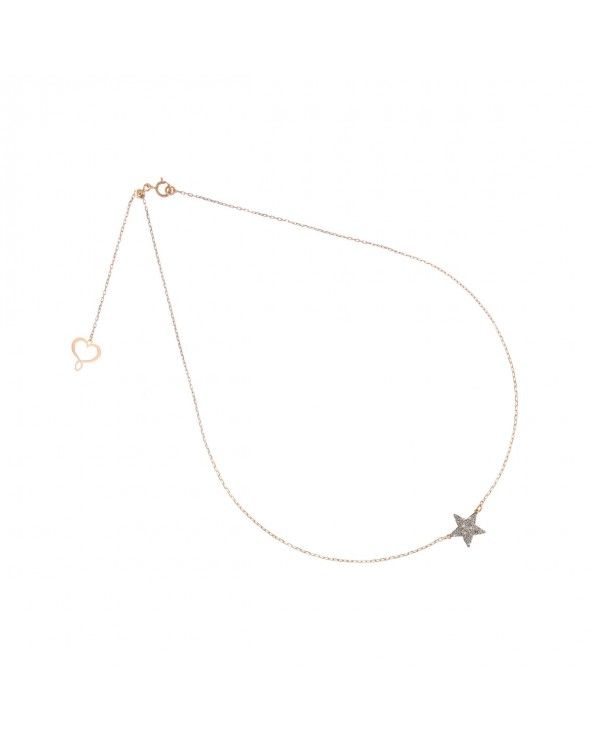 Necklace in gold with star and chrome diamond dust